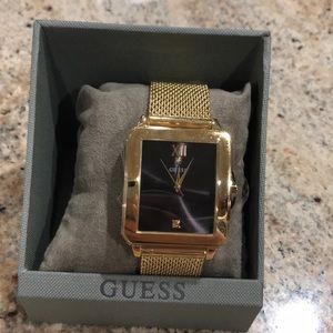 Guess Mens Stainless Steel Diamond Dial Watch Gold